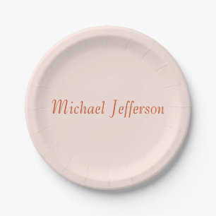 Handwriting Script Name Elegant Plain Simple Paper Plate