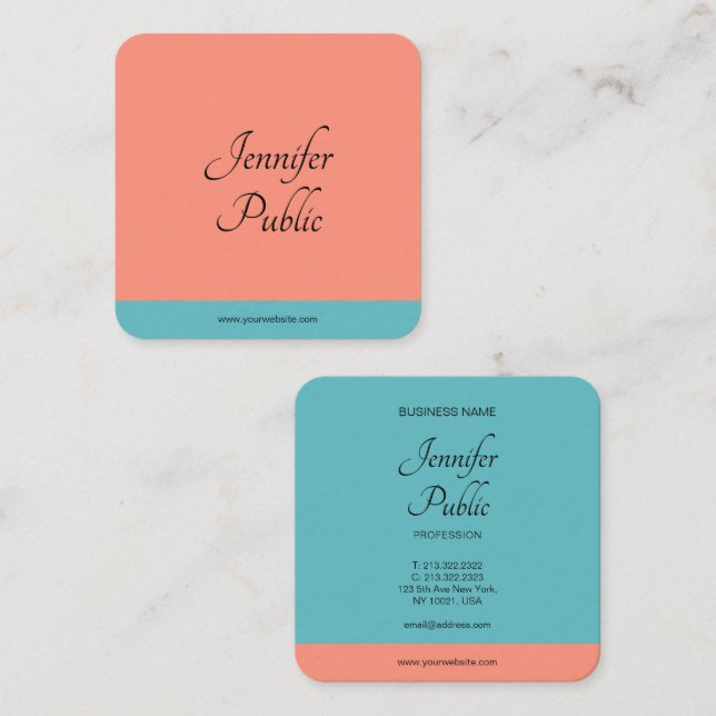 Handwriting Script Trend Colours Modern Elegant Square Business Card (Front/Back)