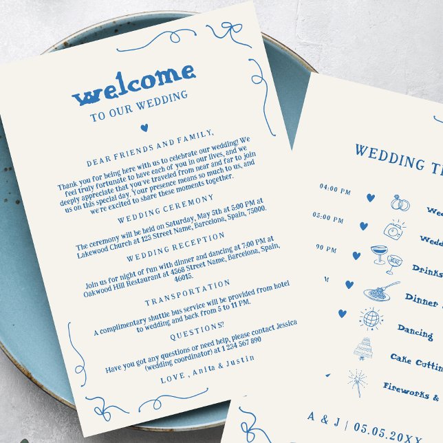 Handwriting Script Wedding Welcome Timeline Card (Creator Uploaded)