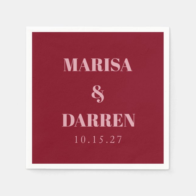 Handwriting Script Whisky Red Pink Custom Wedding Napkin (Front)