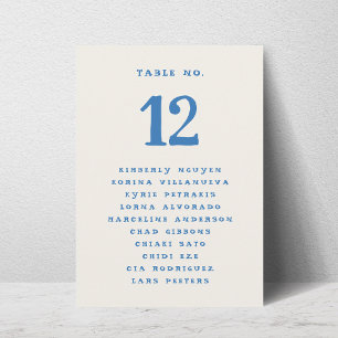 Handwriting Seating Chart Names Table Number Sign