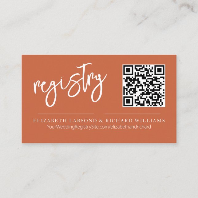 Handwriting Simple Modern Wedding Registry QR Enclosure Card (Front)