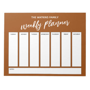 Handwriting, Simple Weekly Planner Burnt Orange Notepad