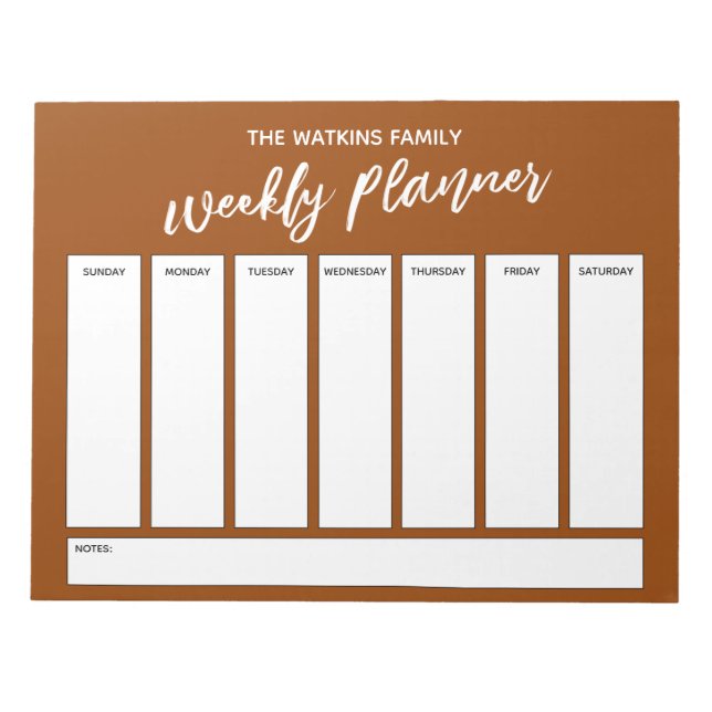 Handwriting, Simple Weekly Planner Burnt Orange Notepad (Front)