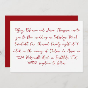 Handwriting Style Minimalist White and Red Wedding Invitation