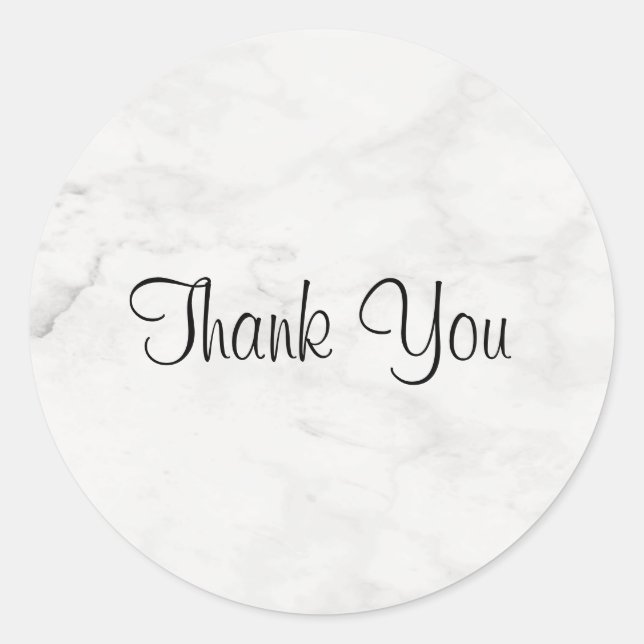 Handwriting Thank You Script Template Marble Chic Classic Round Sticker (Front)