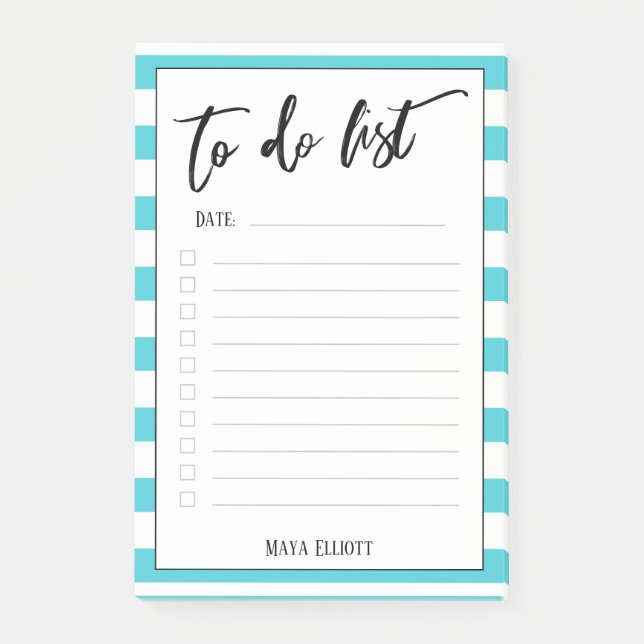 Handwriting To Do List Aqua Stripes, Lined Post-it Notes (Front)