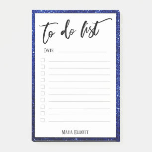 Handwriting To Do List Blue Glitter Border, Lined Post-it Notes