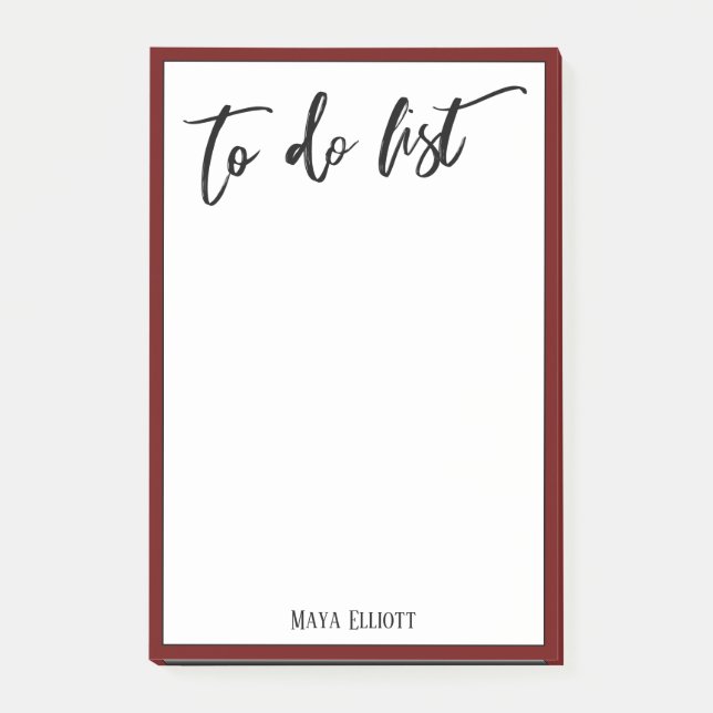 Handwriting To Do List Dark Burgundy Red Border Post-it Notes (Front)