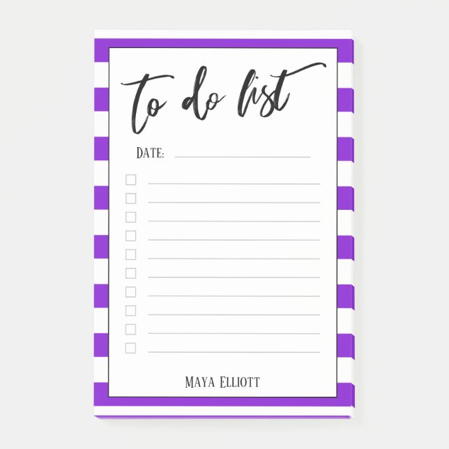 Handwriting To Do List Purple Stripes, Lined Post-it Notes (Front)