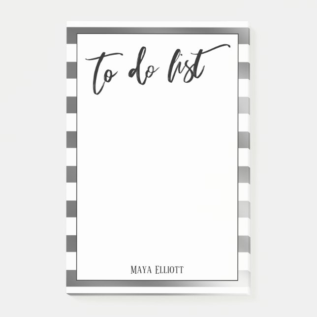 Handwriting To Do List Silver and White Stripes Post-it Notes (Front)