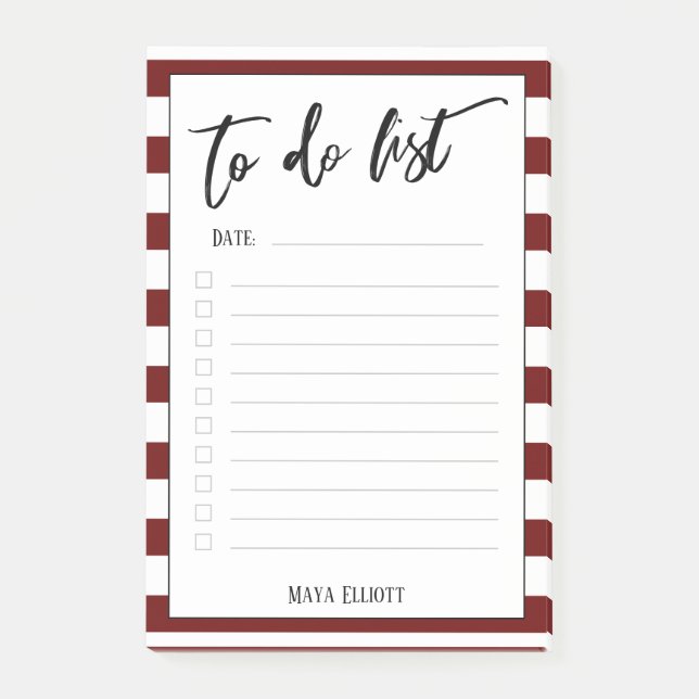 Handwriting To Do List Striped Border, Lined Post-it Notes (Front)