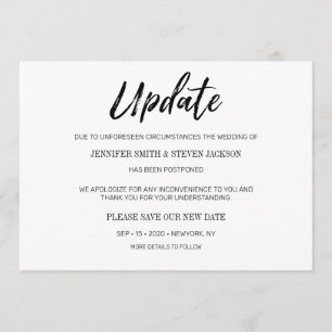 Handwriting "Update" Postponed Wedding Invitation