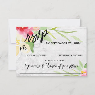 Handwriting Watercolor Flowers Marble Song Request RSVP Card