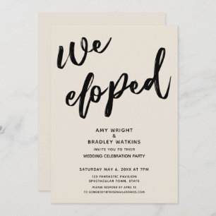 Handwriting We Eloped Wedding Reception Cream Invitation