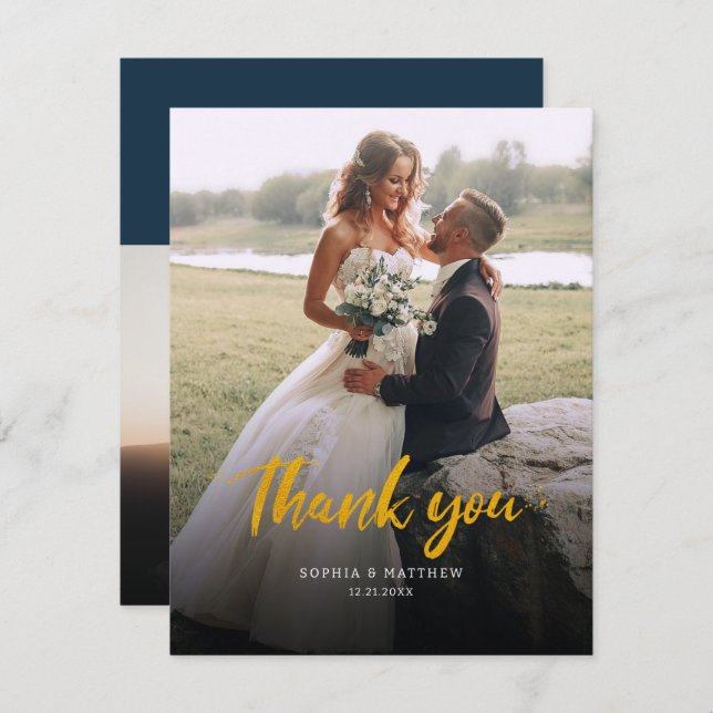  Handwriting Wedding Day Photo Thank You Card (Front/Back)