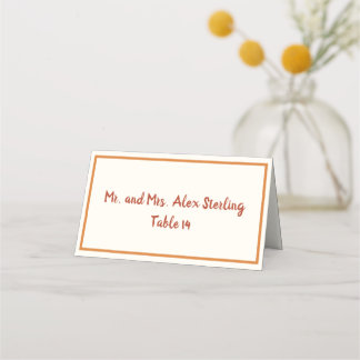Handwritten 70s Burnt Orange Bold Border Wedding Place Card