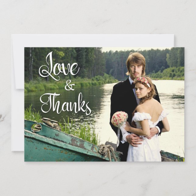 Handwritten Artistic Wedding 2 Photo Thank You Card (Front)