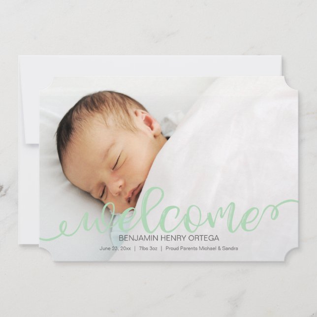 Handwritten Baby Birth Photo Announcement Card (Front)