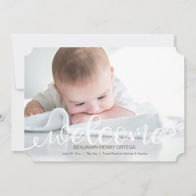 Handwritten Baby Birth Photo Announcement Card (Front)