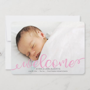 Handwritten Baby Birth Photo Announcement Card