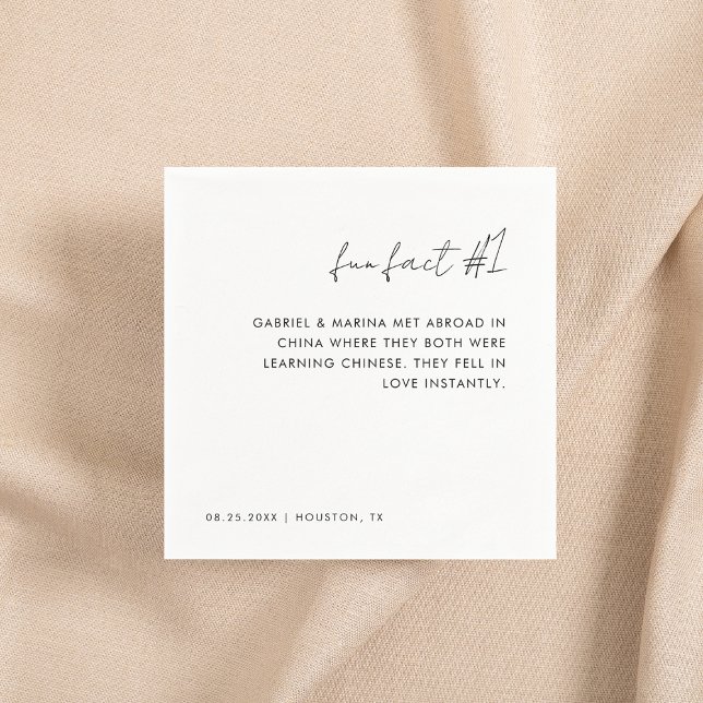 Handwritten Black and White Fun Fact # 1 Wedding Napkin (Creator Uploaded)