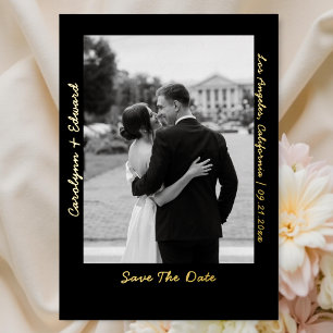 Handwritten Black Gold Wedding Save the Date