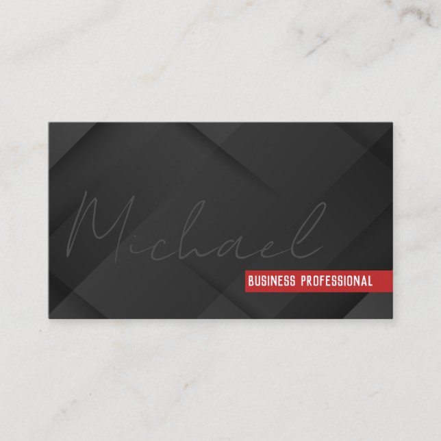 Handwritten | Black Layered Sleek Background Business Card (Front)