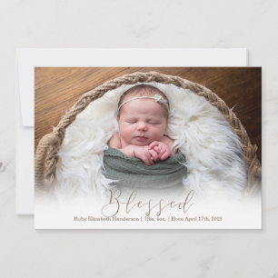 Handwritten Blessed Modern Photo Birth Announcement