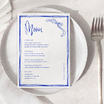 Handwritten Blue French Wedding Table  Menu<br><div class="desc">Handwritten French Wedding Table  Cards Flat Menu Elegant Calligraphy Eat and Drink Wedding Menus | Simple Calligraphy Rustic Wedding Menus Wedding Menus,  Rustic Wedding Menu,  Floral Wedidng Menu,  Wedding Table Menu</div>