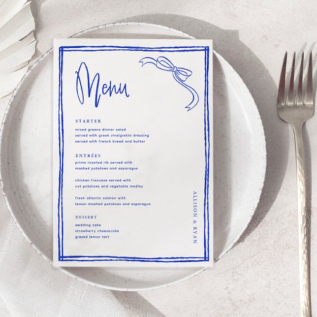Handwritten Blue French Wedding Table  Menu (Creator Uploaded)