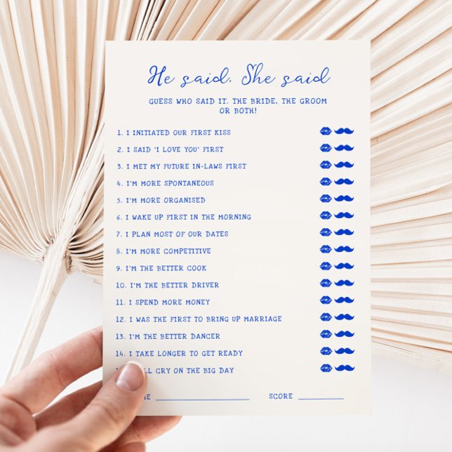 Handwritten Blue He said She said Card (Creator Uploaded)