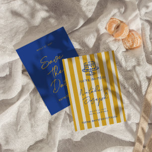 Handwritten Blue Yellow Pinstripes Italy Wedding Save The Date