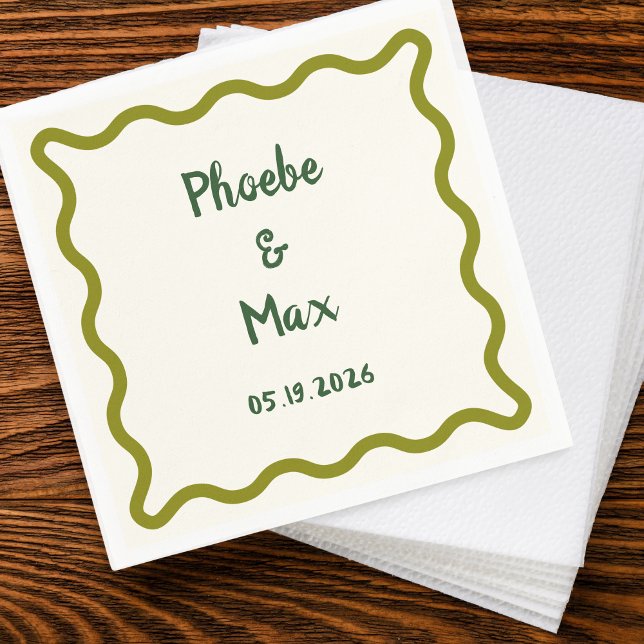 Handwritten Bold Whimsical Wavy Border Wedding  Napkin (Creator Uploaded)