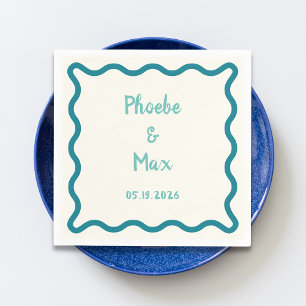 Handwritten Bold Whimsical Wavy Border Wedding  Napkin