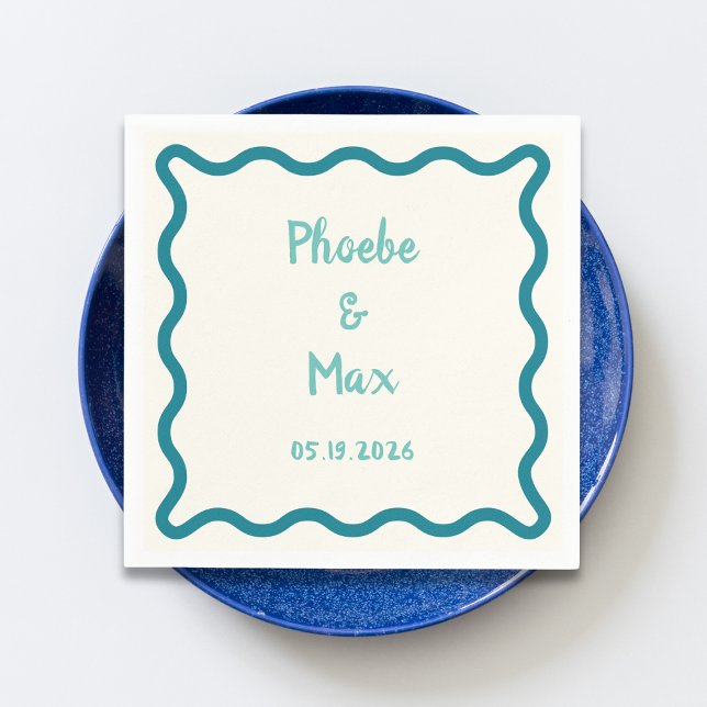 Handwritten Bold Whimsical Wavy Border Wedding  Napkin (Creator Uploaded)