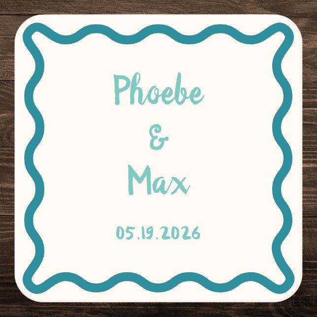 Handwritten Bold Whimsical Wavy Border Wedding  Square Paper Coaster (Creator Uploaded)