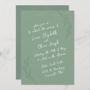 Handwritten Botanical Green Wedding Invitations