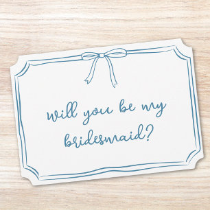 Handwritten Bow Dusty Blue Bridesmaid Proposal Invitation