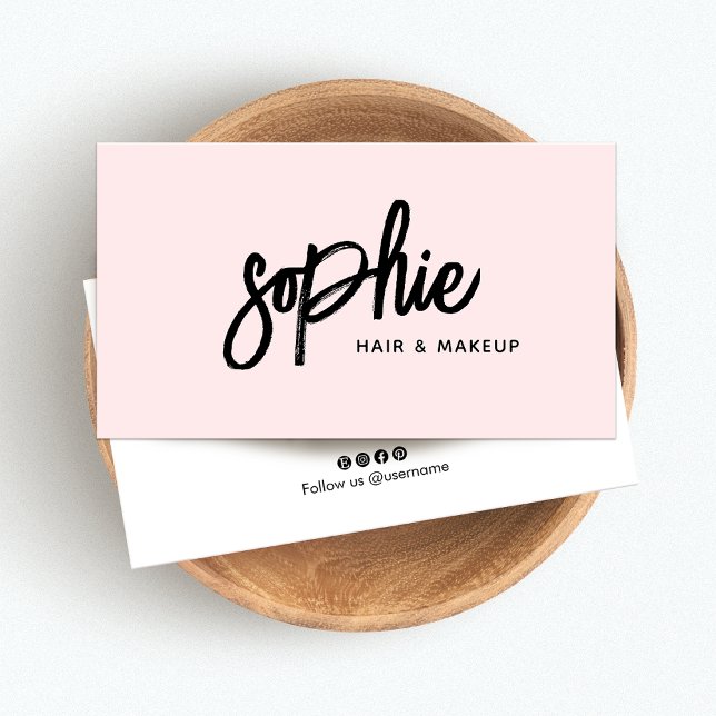 Handwritten Brush  Script Blush Pink Beauty  Busin Business Card (Creator Uploaded)