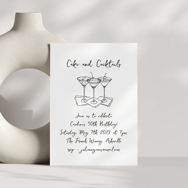 Handwritten Cakes Cocktails Doodles Birthday Party Invitation (Creator Uploaded)