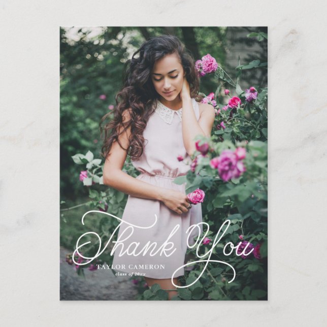 Handwritten Calligraphy Graduation Thank You Postcard (Front)