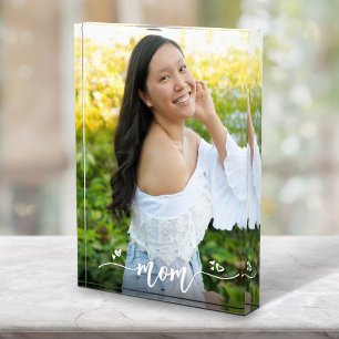 Handwritten Calligraphy Mum Hearts Custom Keepsake Photo Block