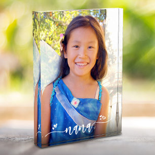 Handwritten Calligraphy Nana Heart Custom Keepsake Photo Block