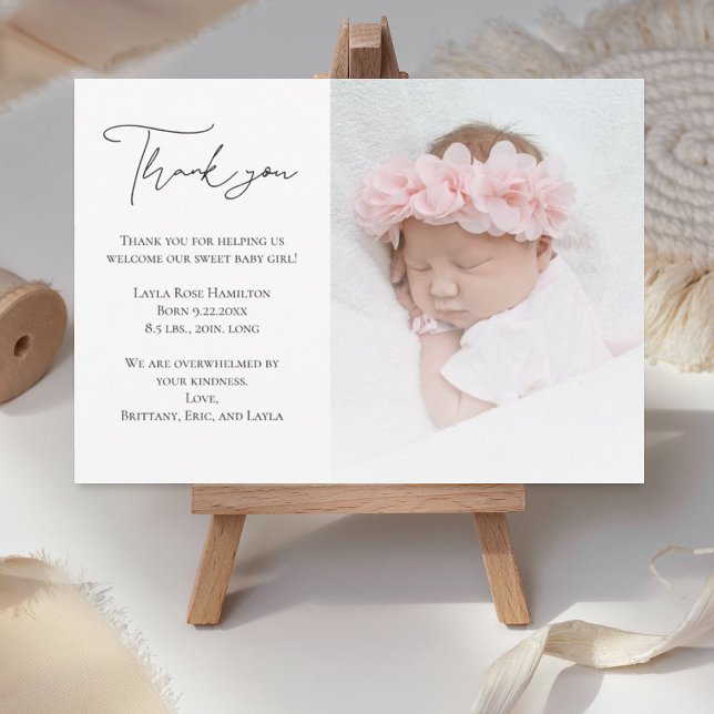 Handwritten Calligraphy Photo Baby Shower Thank You Card (Creator Uploaded)