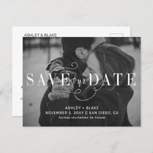 Handwritten Calligraphy Photo Save the Date Announcement Postcard