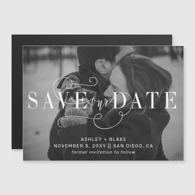 Handwritten Calligraphy Photo Save the Date Magnetic Invitation (Front/Back)