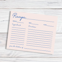Handwritten Chic Blue Recipe For The Bride