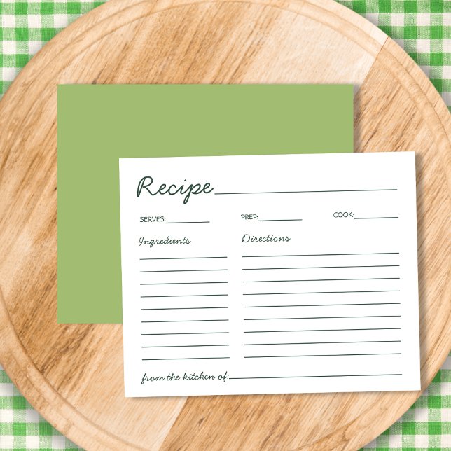 Handwritten Chic Green Bridal Shower Recipe Card (Handwritten Chic Green Bridal Shower Recipe Card)