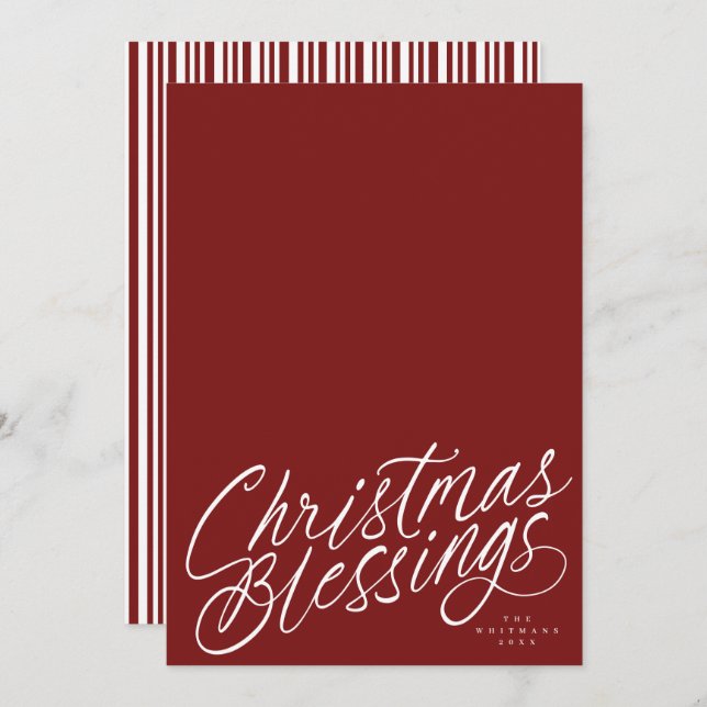 Handwritten Christmas Blessings script photo Holiday Card (Front/Back)